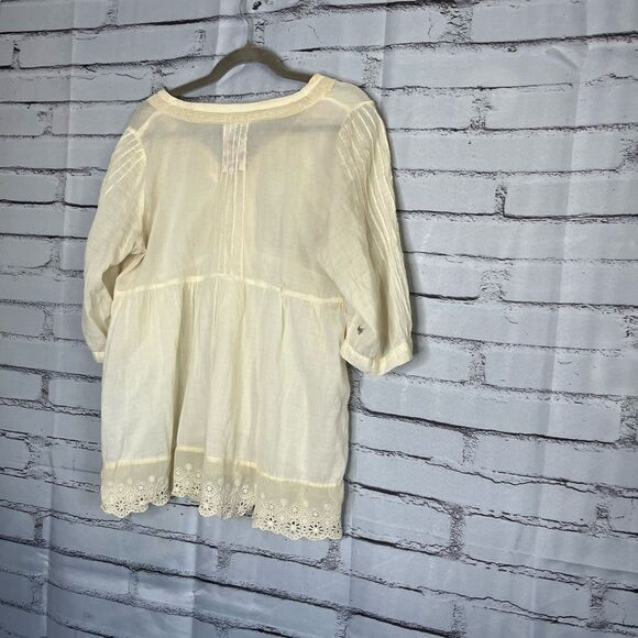 Johnny Was Cream Cuffed Sleeve Pleated Blouse SZ M Ribbed Luxury CottageCore Y2K - Picture 9 of 14